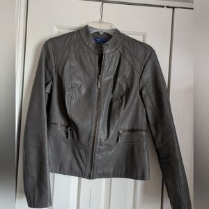 NWOT Apt. 9 Women's Gray Faux Leather Zip-Front Jacket